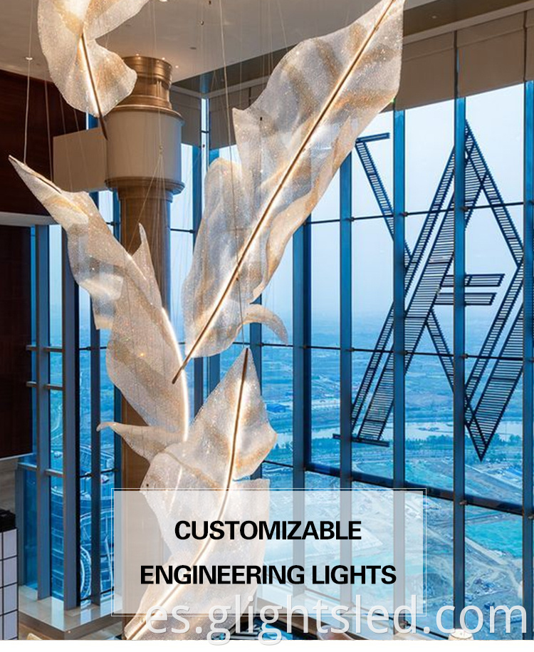 Araña de lujo para el lobby del hotel decoración interior de cristal iluminación colgante de acero inoxidable